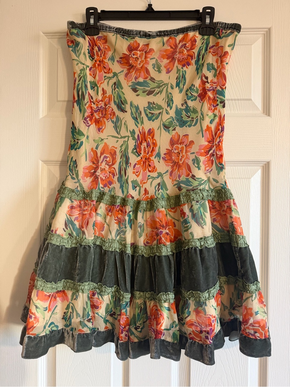 Vintage Odille Velvet Panel Floral Midi Skirt